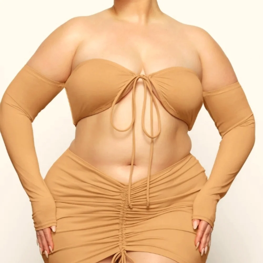 NWT SKIMS RECYCLED SWIM LONG SLEEVE BIKINI TOP OCHRE PLUS 4X